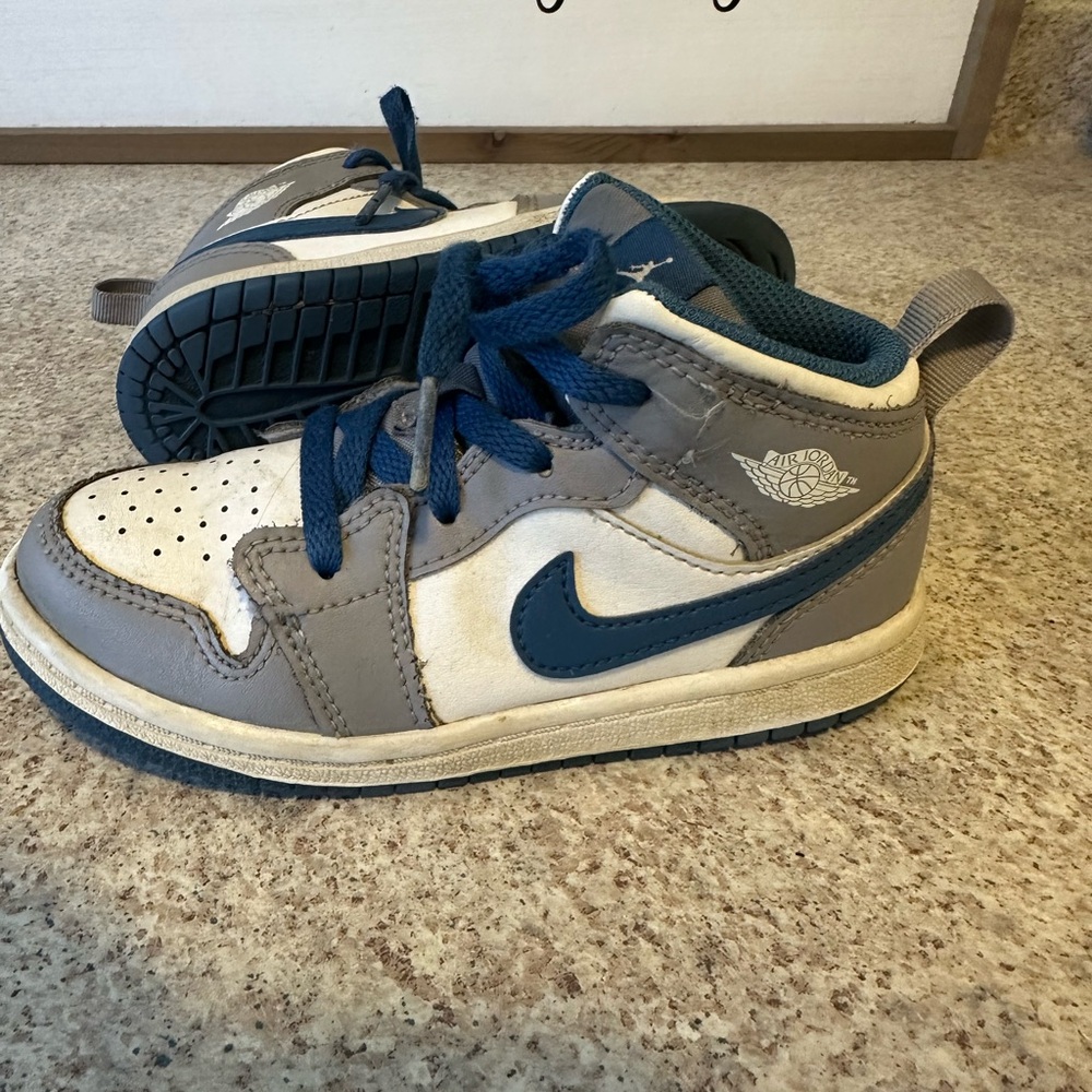 Kids Blue and White Nike Jordan Sneakers size 10